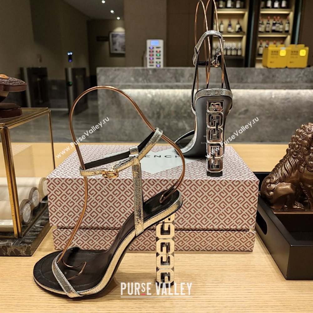 Givenchy High Heel Sandals 10cm Heel in Metallic Leather Silver 2024 (SY-24040102)