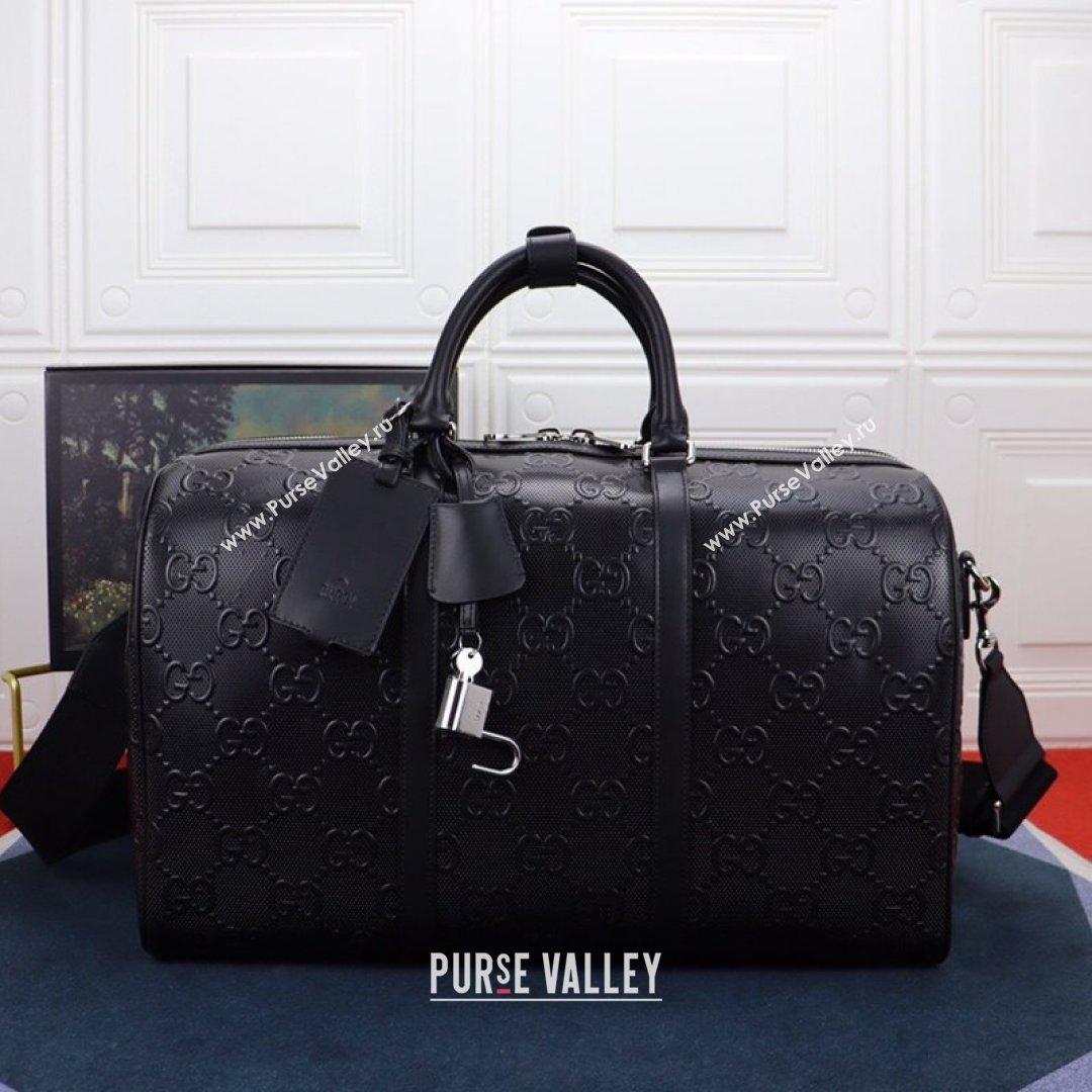 Gucci GG Embossed Duffle Travel Bag ‎625768 Black 2021 (DLH-21090328)