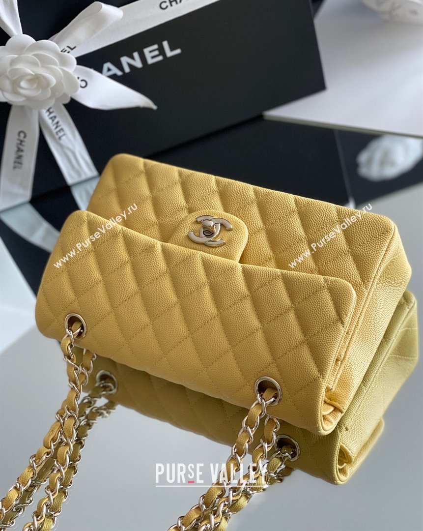 Chanel Grained Calfskin Small Classic Flap Bag A01113 Yellow/Light Gold 2023 Original Quality (MHE-23121219)