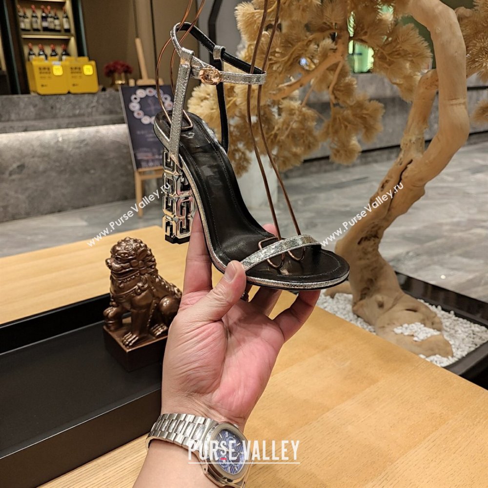 Givenchy High Heel Sandals 10cm Heel in Metallic Leather Silver 2024 (SY-24040102)