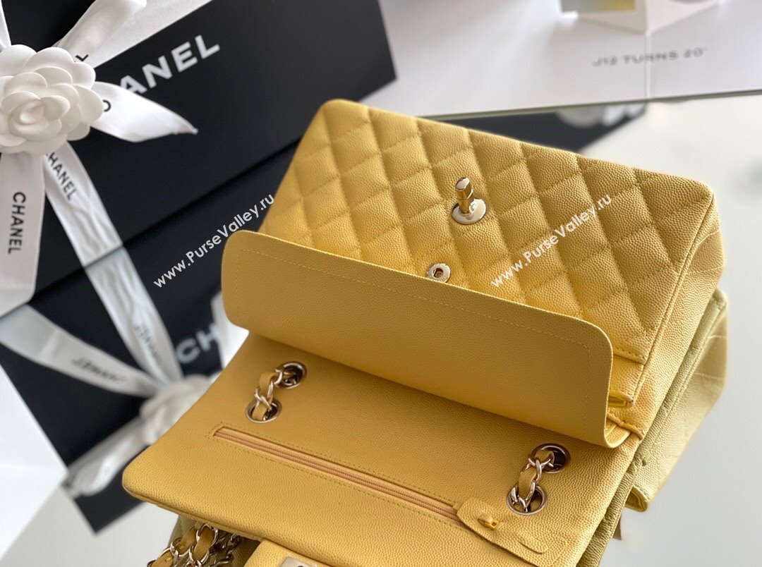 Chanel Grained Calfskin Small Classic Flap Bag A01113 Yellow/Light Gold 2023 Original Quality (MHE-23121219)