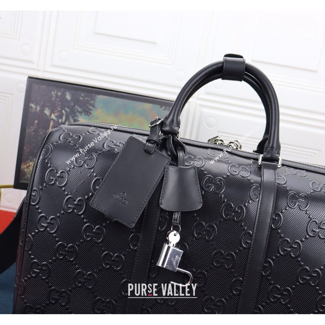 Gucci GG Embossed Duffle Travel Bag ‎625768 Black 2021 (DLH-21090328)