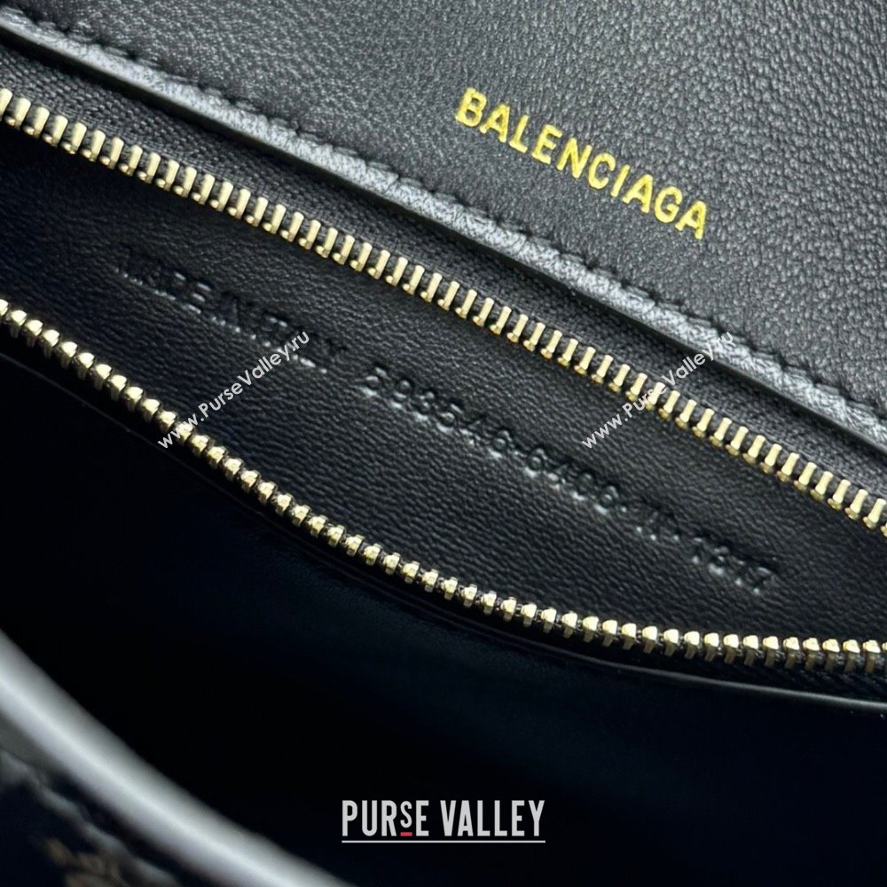 Balenciaga Hourglass Small Top Handle Bag in Crocodile Embossed Calfskin 92940 Black/Gold 2024 (NM-24091414)