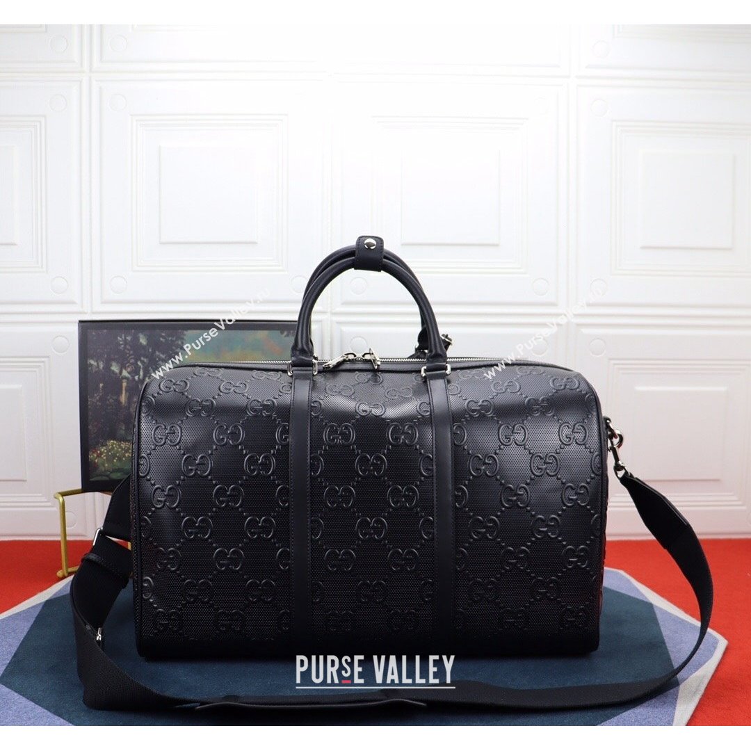 Gucci GG Embossed Duffle Travel Bag ‎625768 Black 2021 (DLH-21090328)