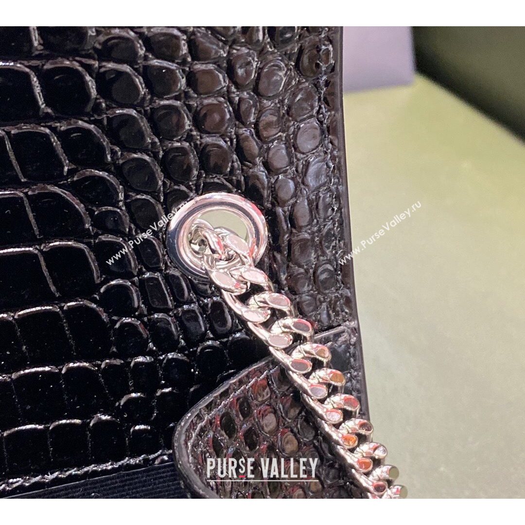 Saint Laurent Kate Medium with Tassel in Embossed Crocodile Leather 354119 Black/Silver 2021 TOP (JUND-210823053)