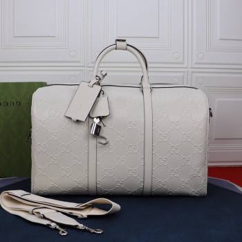 Gucci GG Embossed Duffle Travel Bag ‎625768 White 2021 (DLH-21090327)