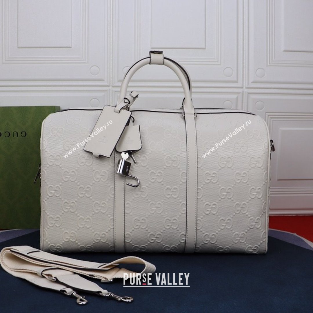 Gucci GG Embossed Duffle Travel Bag ‎625768 White 2021 (DLH-21090327)