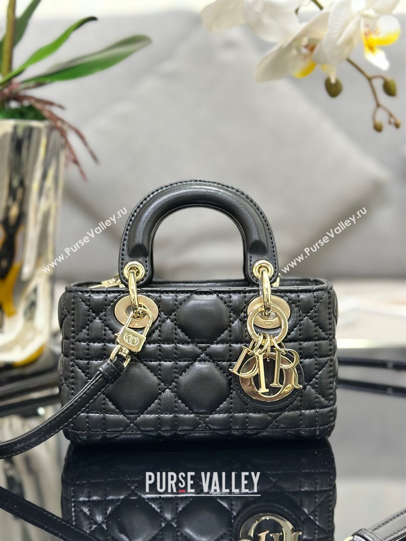 Dior Lady D-Joy Micro Bag in Cannage Lambskin Black/Gold 2025 M9250 (XXG-250806082)