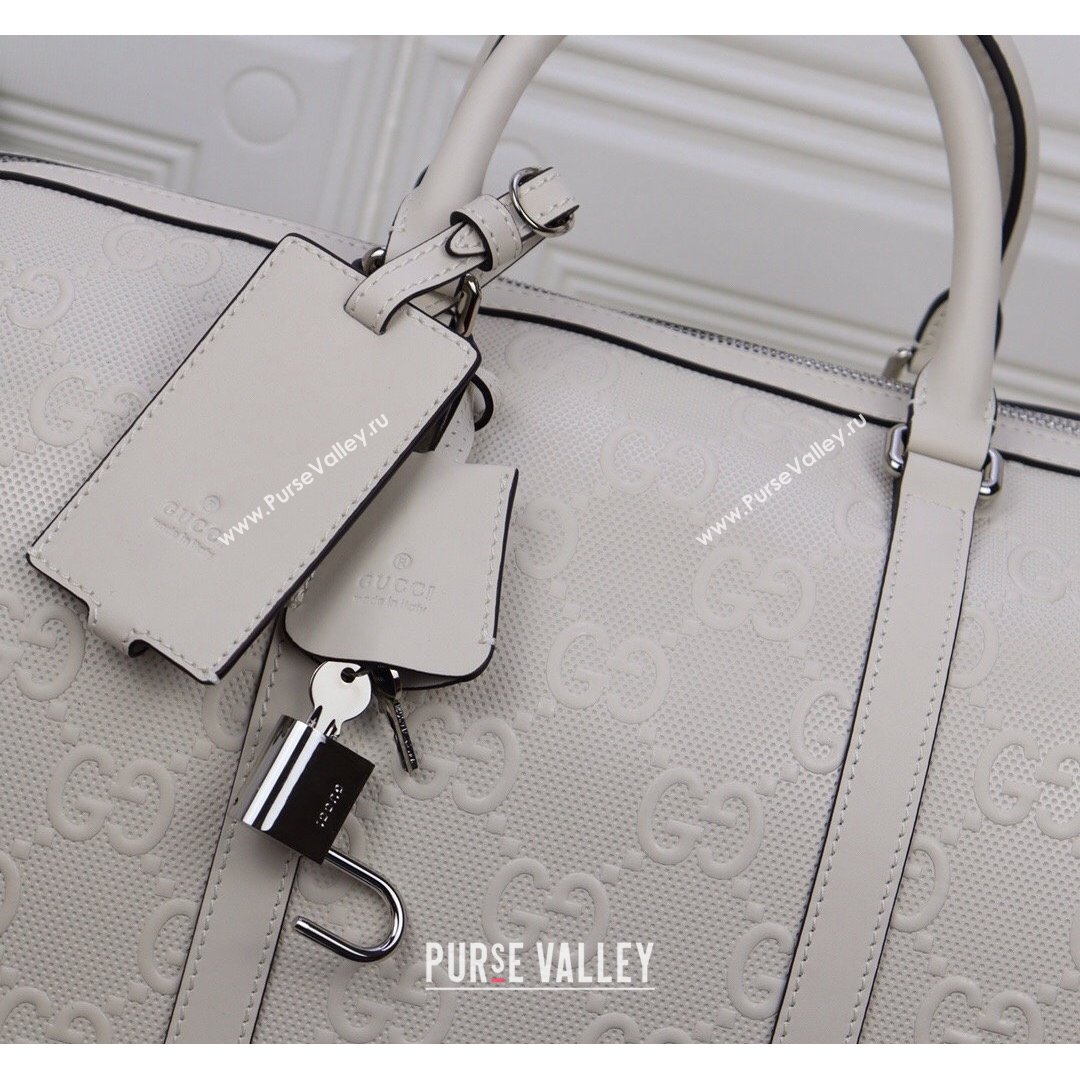 Gucci GG Embossed Duffle Travel Bag ‎625768 White 2021 (DLH-21090327)