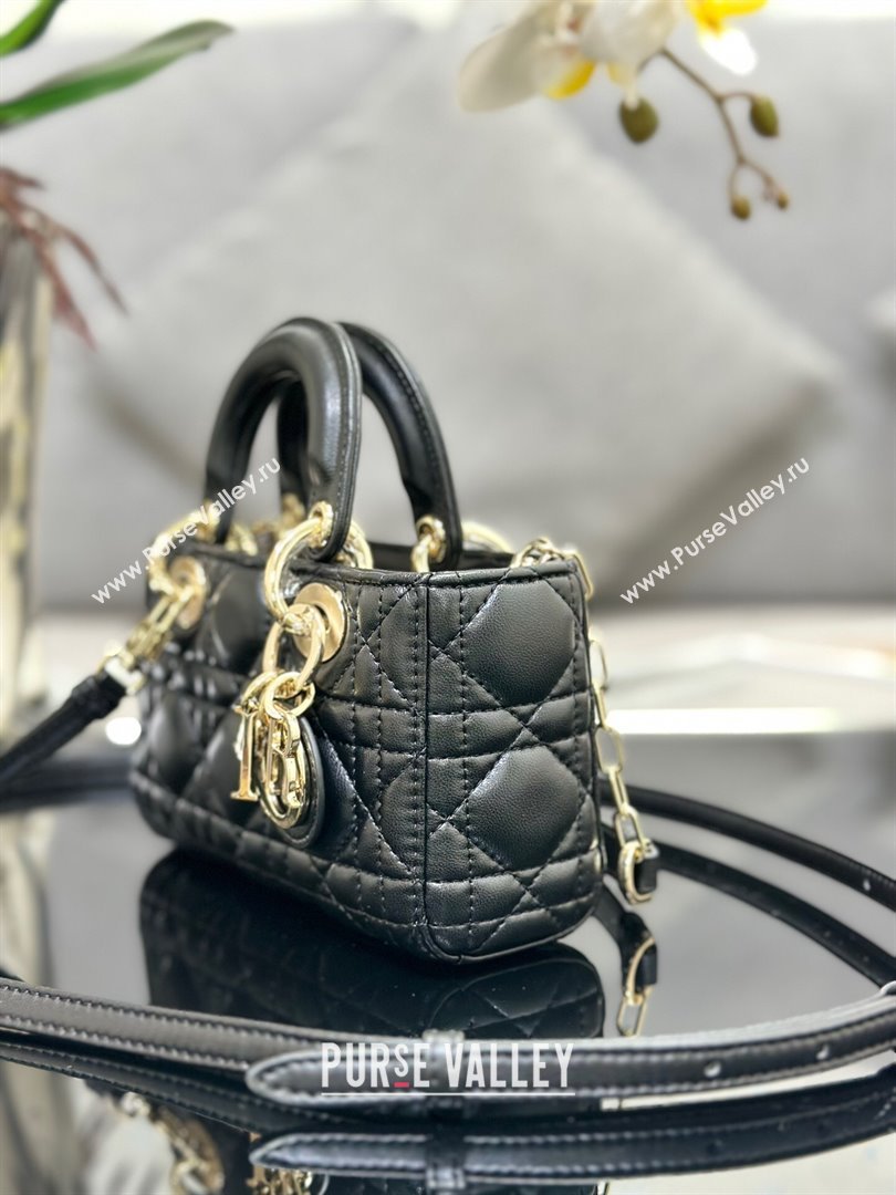 Dior Lady D-Joy Micro Bag in Cannage Lambskin Black/Gold 2025 M9250 (XXG-250806082)