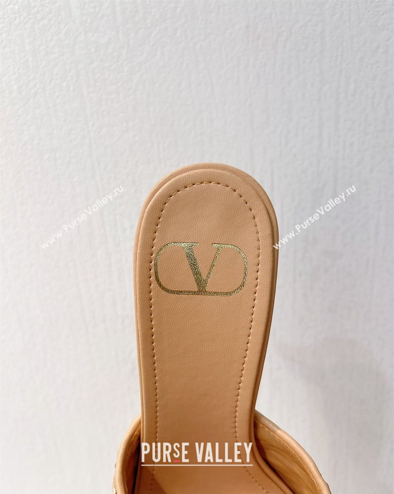 Valentino VLogo Heel Slide Sandals 7.5cm in Woven Calfskin with Crystals Beige 2023 VT102701 (MD-231027046)