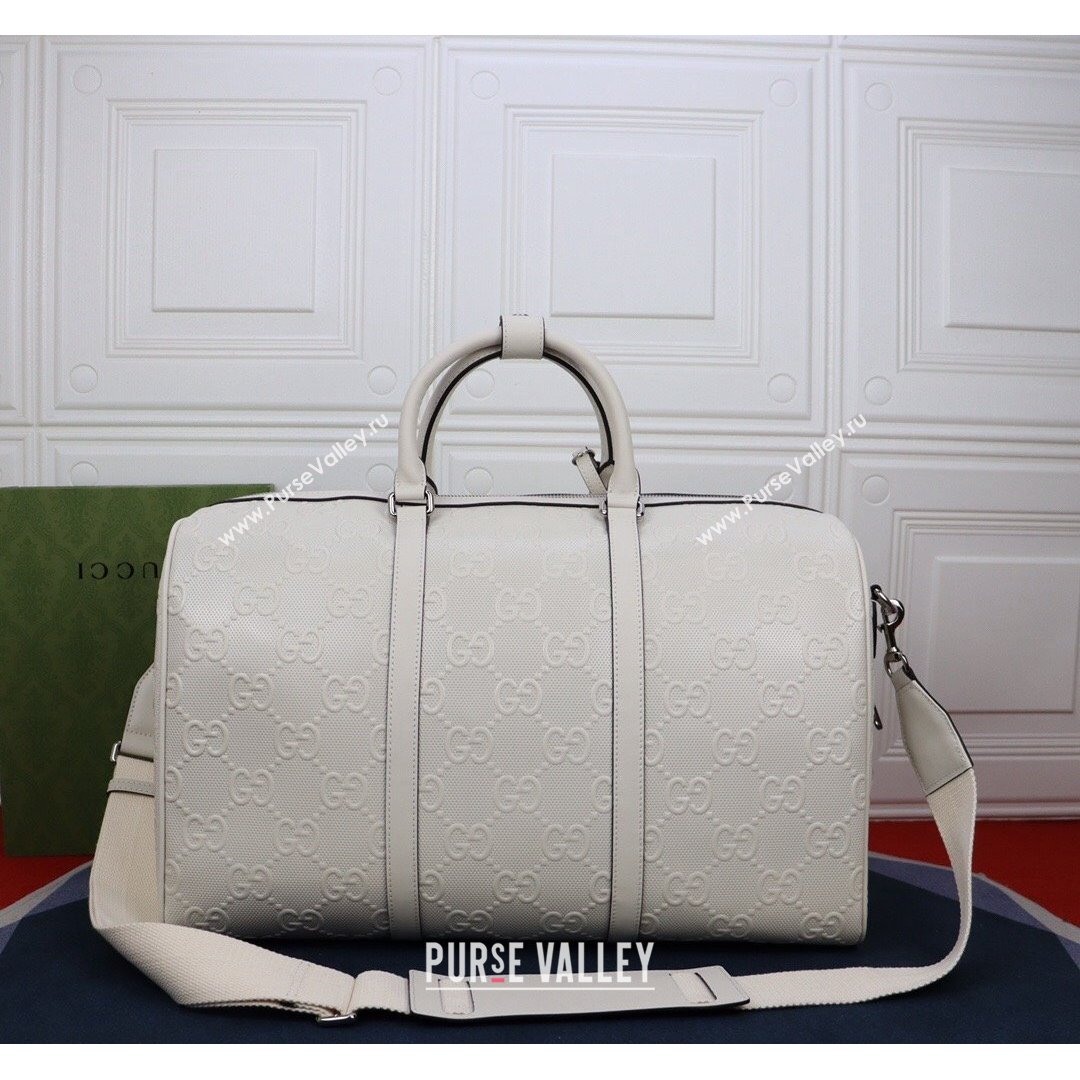 Gucci GG Embossed Duffle Travel Bag ‎625768 White 2021 (DLH-21090327)