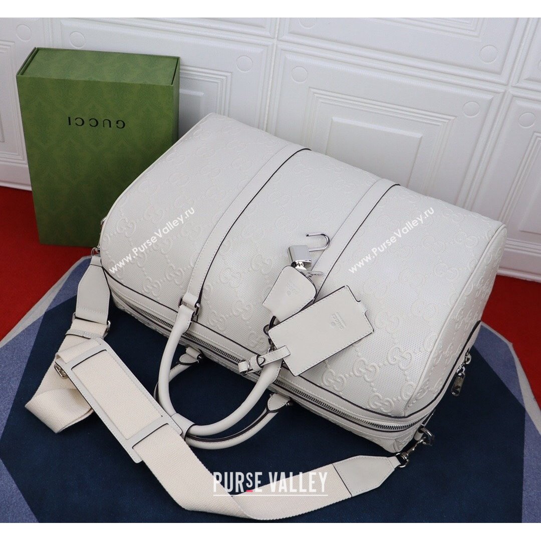 Gucci GG Embossed Duffle Travel Bag ‎625768 White 2021 (DLH-21090327)