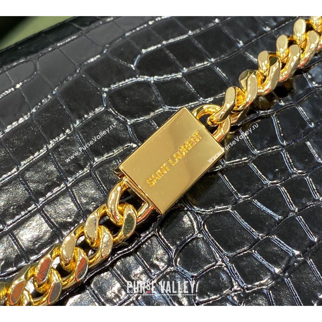 Saint Laurent Kate Medium with Tassel in Embossed Crocodile Leather 354119 Black/Gold 2021 TOP (JUND-210823054)