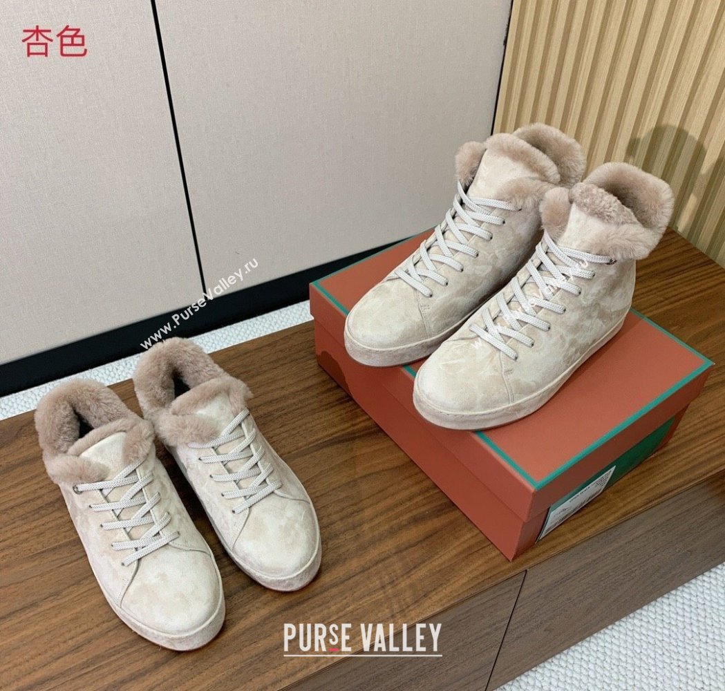Loro Piana High Top Sneakers/Ankle Boots in Suede and Wool Fur Light Apricot 2025 LP111304 (HH-251211048)