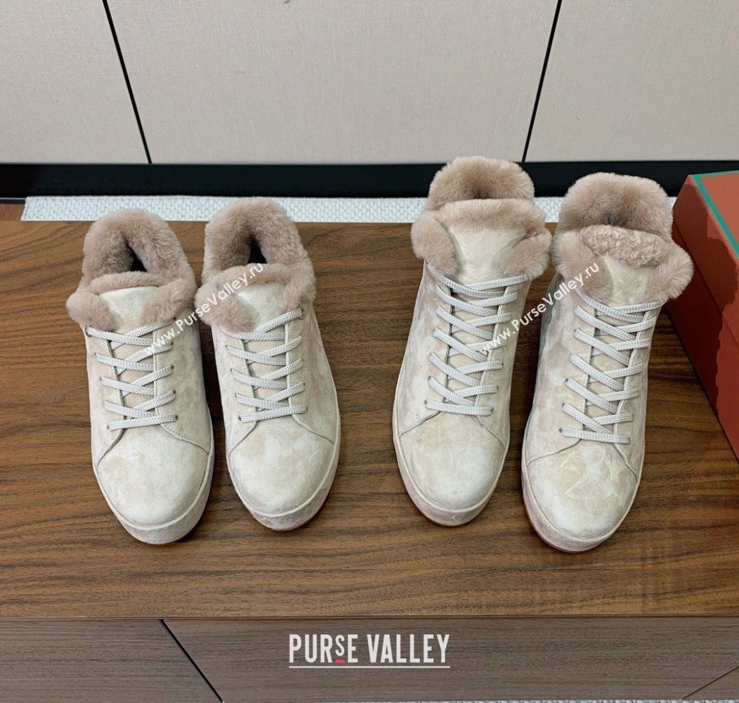 Loro Piana High Top Sneakers/Ankle Boots in Suede and Wool Fur Light Apricot 2025 LP111304 (HH-251211048)