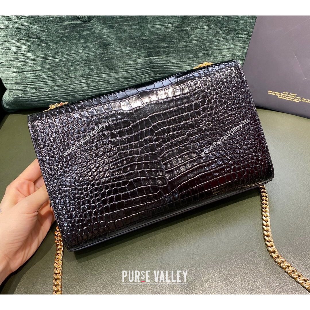 Saint Laurent Kate Medium with Tassel in Embossed Crocodile Leather 354119 Black/Gold 2021 TOP (JUND-210823054)