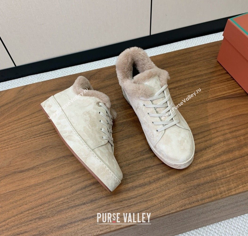 Loro Piana High Top Sneakers/Ankle Boots in Suede and Wool Fur Light Apricot 2025 LP111304 (HH-251211048)
