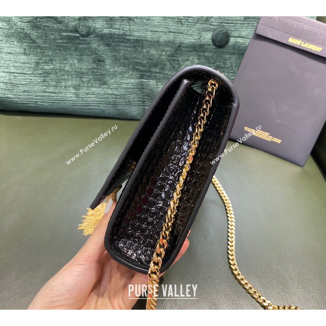 Saint Laurent Kate Medium with Tassel in Embossed Crocodile Leather 354119 Black/Gold 2021 TOP (JUND-210823054)