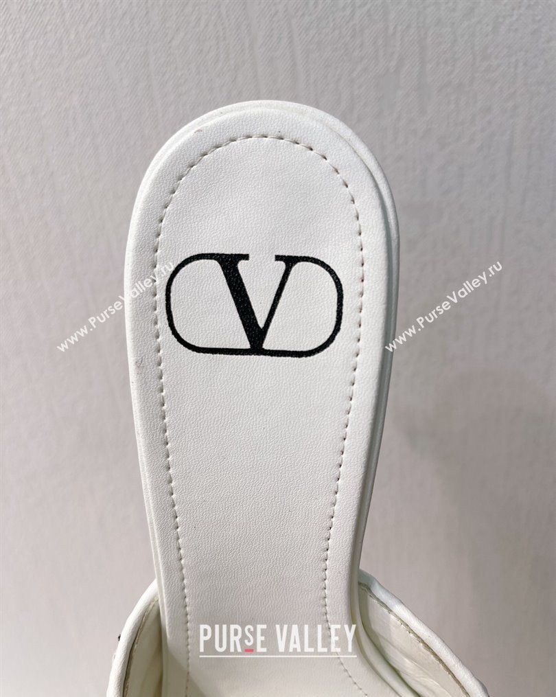 Valentino VLogo Heel Slide Sandals 7.5cm in Woven Calfskin with Crystals White 2023 VT102701 (MD-231027047)