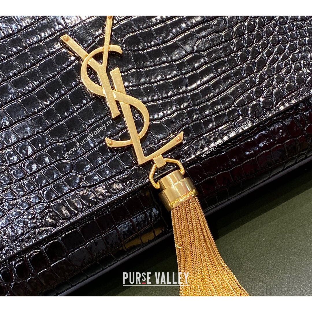 Saint Laurent Kate Medium with Tassel in Embossed Crocodile Leather 354119 Black/Gold 2021 TOP (JUND-210823054)