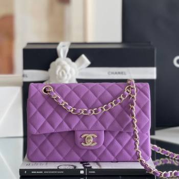 Chanel Grained Calfskin Small Classic Flap Bag A01113 Purple/Light Gold 2023 Original Quality (MHE-23121223)