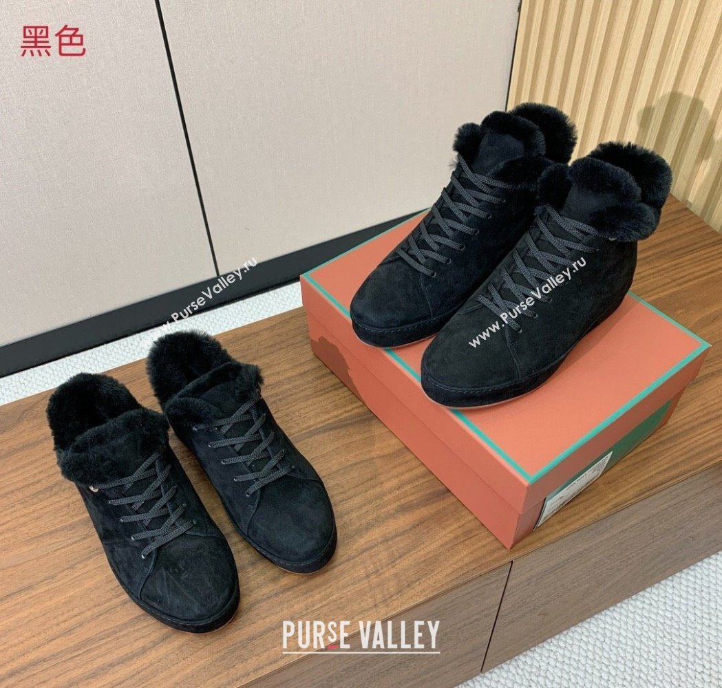 Loro Piana High Top Sneakers/Ankle Boots in Suede and Wool Fur Black 2025 LP111304 (HH-251211049)