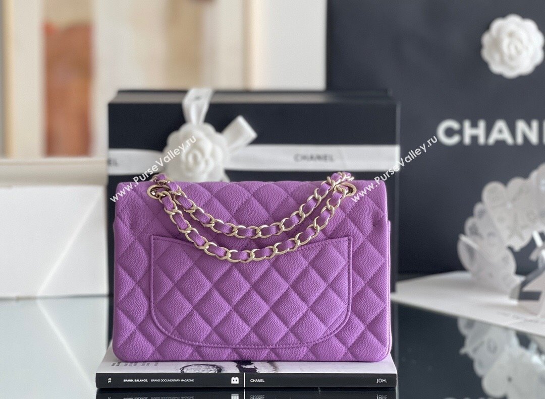 Chanel Grained Calfskin Small Classic Flap Bag A01113 Purple/Light Gold 2023 Original Quality (MHE-23121223)