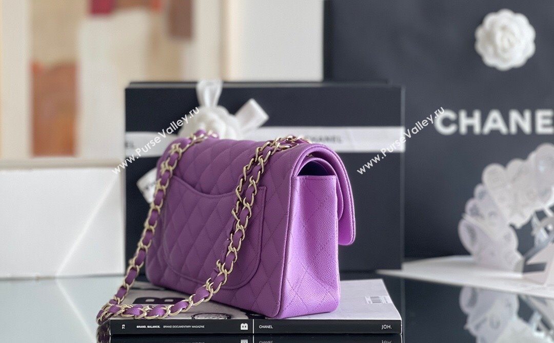 Chanel Grained Calfskin Small Classic Flap Bag A01113 Purple/Light Gold 2023 Original Quality (MHE-23121223)