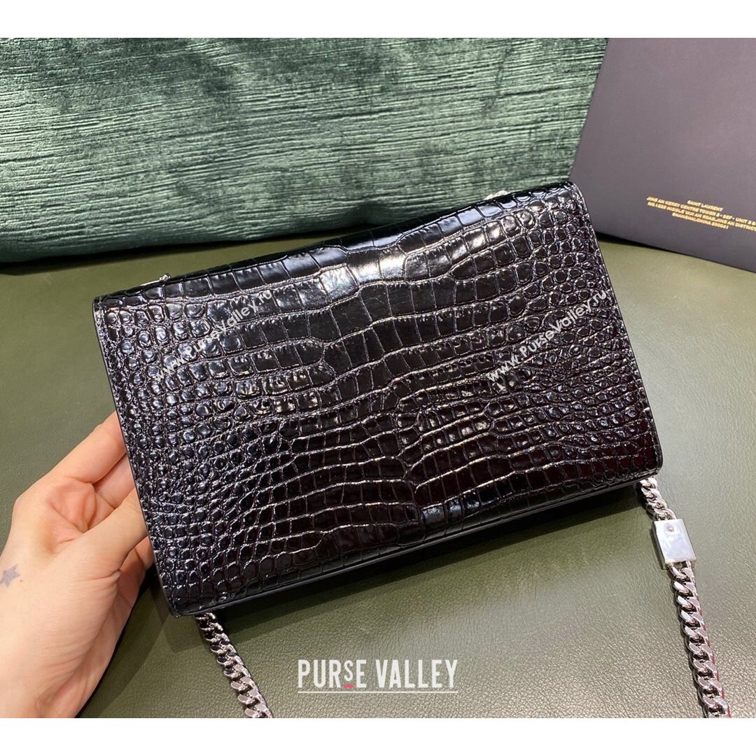 Saint Laurent Kate Small Chain and Tassel Bag in Crocodile Embossed Leather Black/Silver 2021 TOP (JUND-210823055)