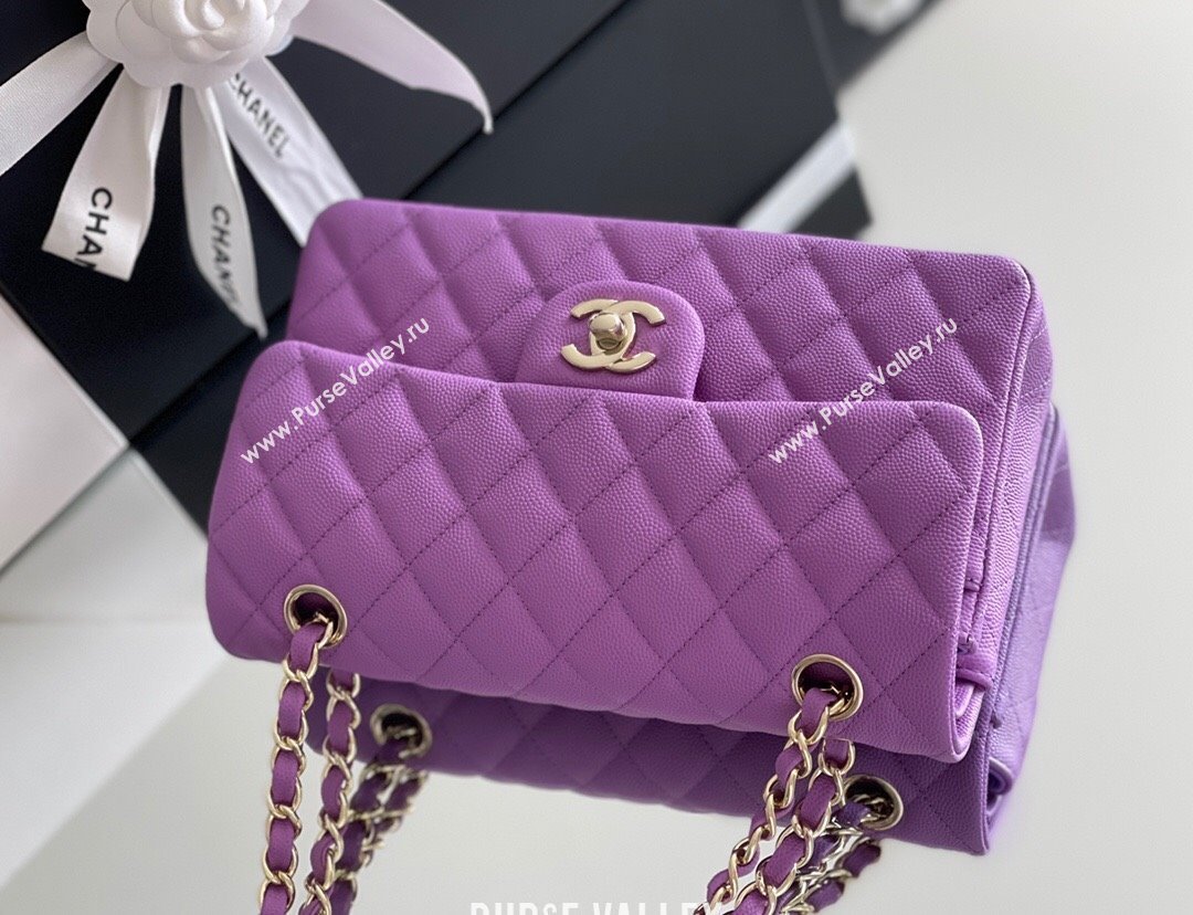 Chanel Grained Calfskin Small Classic Flap Bag A01113 Purple/Light Gold 2023 Original Quality (MHE-23121223)