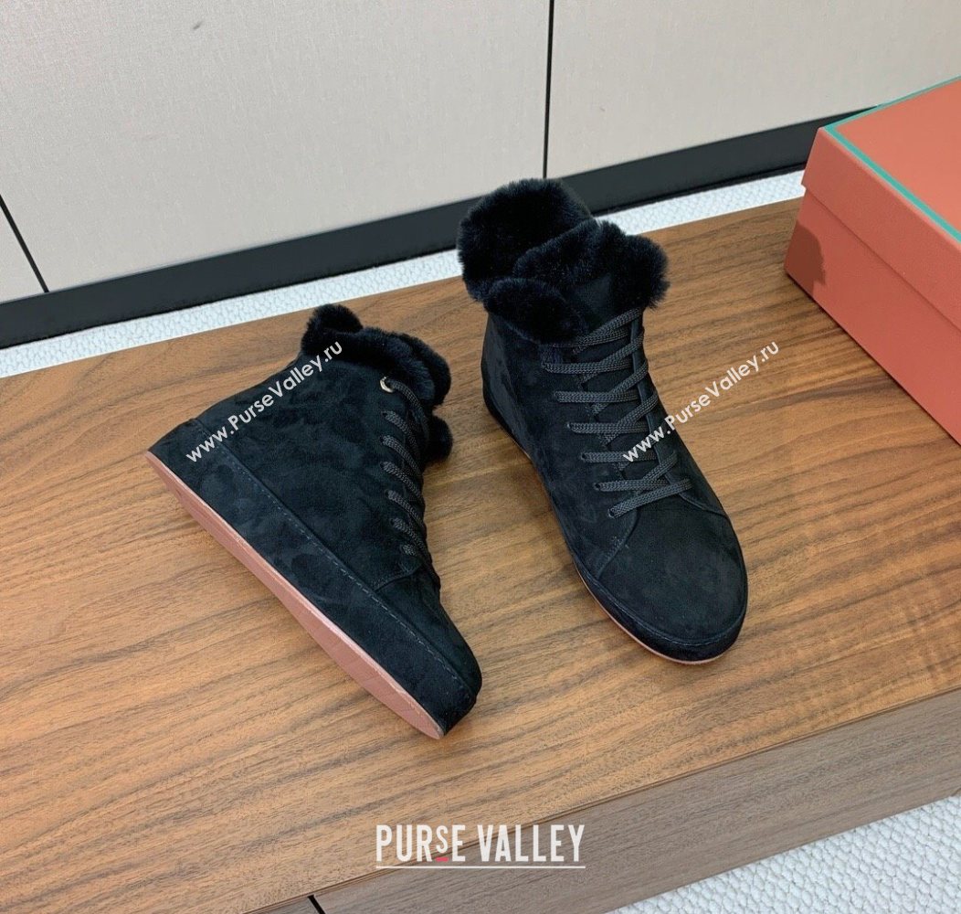 Loro Piana High Top Sneakers/Ankle Boots in Suede and Wool Fur Black 2025 LP111304 (HH-251211049)