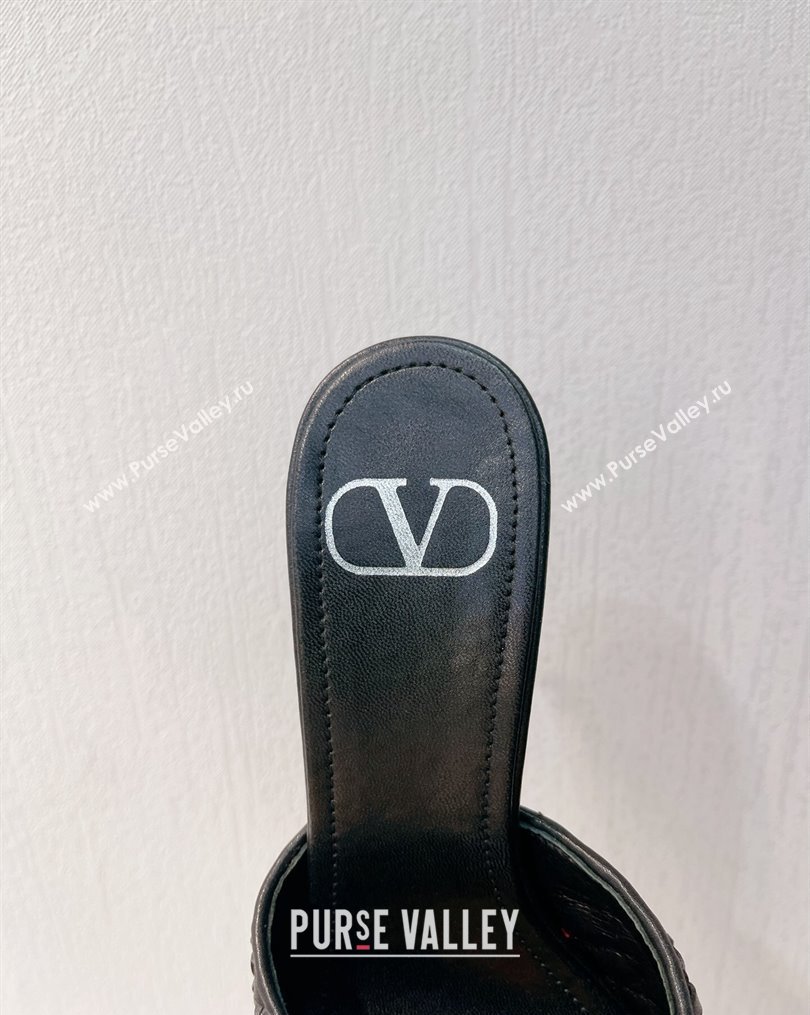 Valentino VLogo Heel Slide Sandals 7.5cm in Woven Calfskin with Crystals Black 2023 VT102701 (MD-231027048)