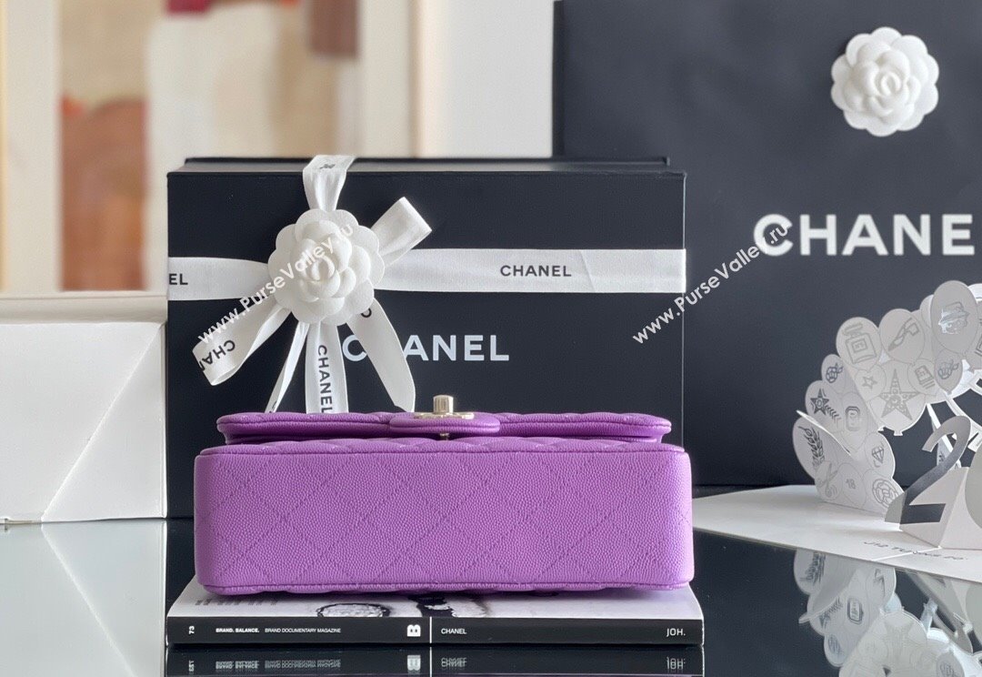 Chanel Grained Calfskin Small Classic Flap Bag A01113 Purple/Light Gold 2023 Original Quality (MHE-23121223)