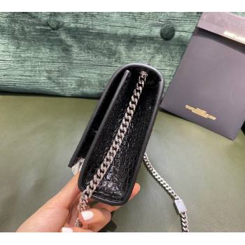 Saint Laurent Kate Small Chain and Tassel Bag in Crocodile Embossed Leather Black/Silver 2021 TOP (JUND-210823055)