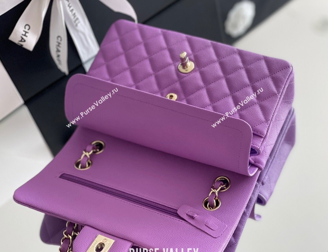 Chanel Grained Calfskin Small Classic Flap Bag A01113 Purple/Light Gold 2023 Original Quality (MHE-23121223)