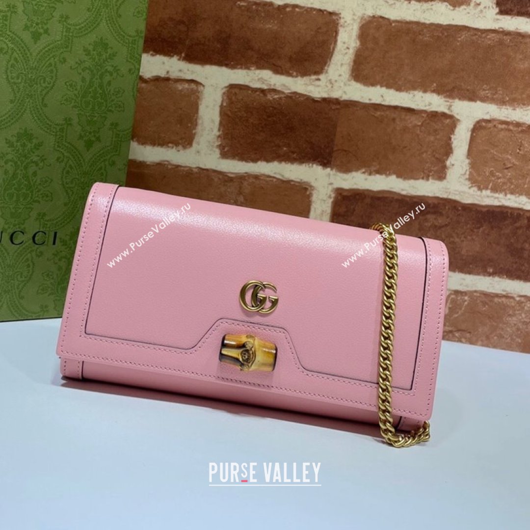 Gucci Diana Bamboo Chain Wallet 658243 Pastel Pink 2021 (DLH-21090332)