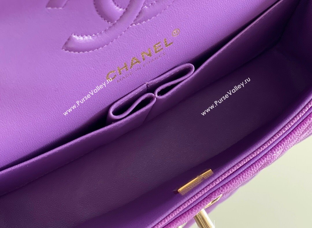 Chanel Grained Calfskin Small Classic Flap Bag A01113 Purple/Light Gold 2023 Original Quality (MHE-23121223)