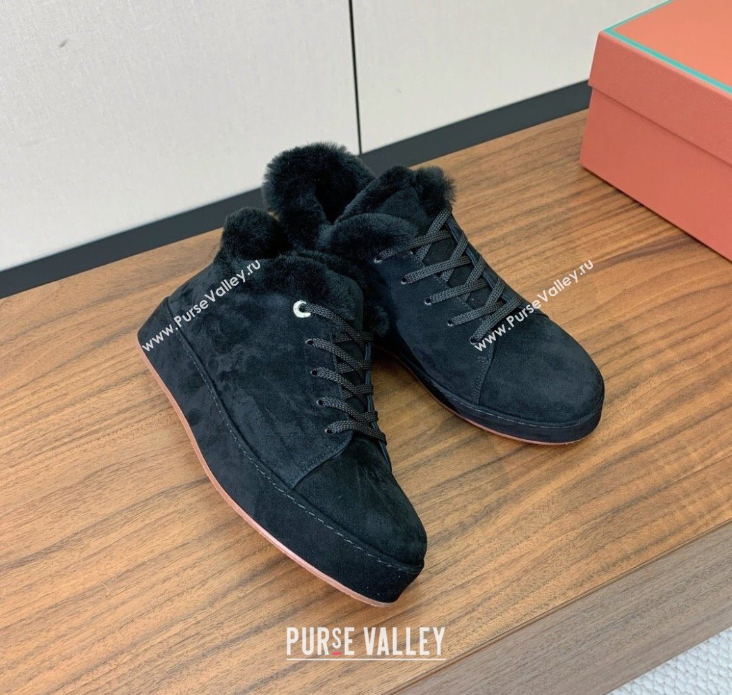 Loro Piana High Top Sneakers/Ankle Boots in Suede and Wool Fur Black 2025 LP111304 (HH-251211049)