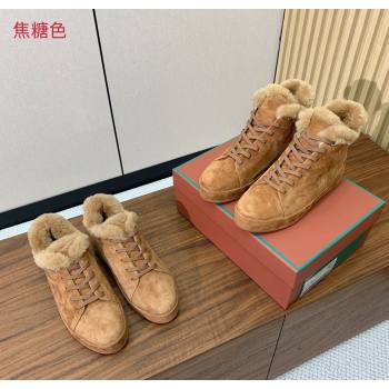 Loro Piana High Top Sneakers/Ankle Boots in Suede and Wool Fur Caramel Brown 2025 LP111304 (HH-251211050)