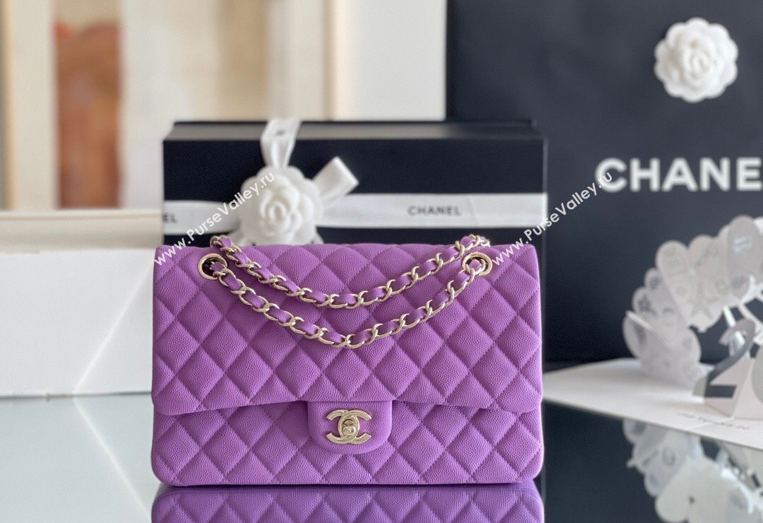 Chanel Grained Calfskin Medium Classic Flap Bag A01112 Purple/Light Gold 2023 Original Quality (MHE-23121220)