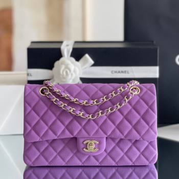 Chanel Grained Calfskin Medium Classic Flap Bag A01112 Purple/Light Gold 2023 Original Quality (MHE-23121220)