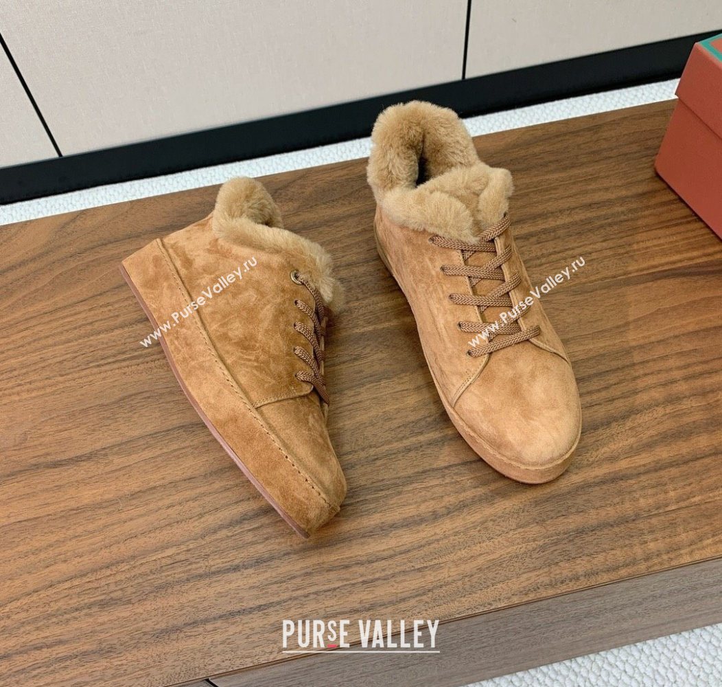 Loro Piana High Top Sneakers/Ankle Boots in Suede and Wool Fur Caramel Brown 2025 LP111304 (HH-251211050)
