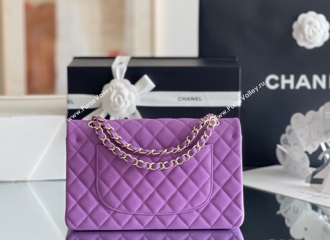 Chanel Grained Calfskin Medium Classic Flap Bag A01112 Purple/Light Gold 2023 Original Quality (MHE-23121220)