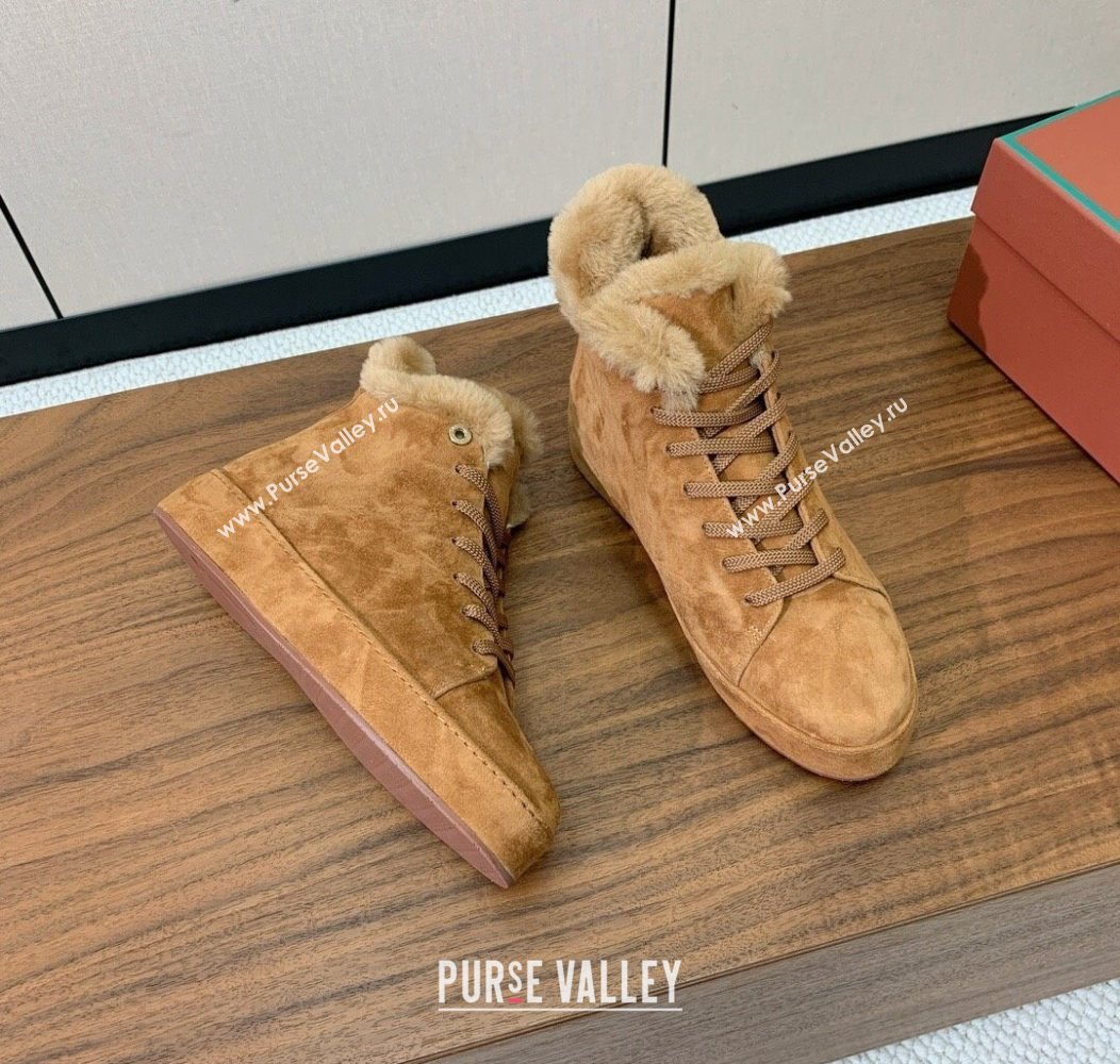 Loro Piana High Top Sneakers/Ankle Boots in Suede and Wool Fur Caramel Brown 2025 LP111304 (HH-251211050)