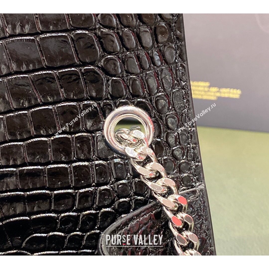 Saint Laurent Kate Small Chain and Tassel Bag in Crocodile Embossed Leather Black/Silver 2021 TOP (JUND-210823055)