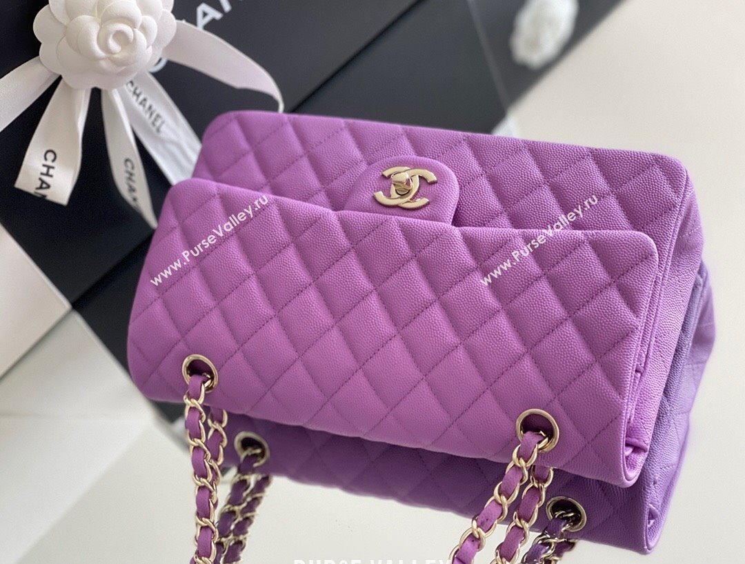 Chanel Grained Calfskin Medium Classic Flap Bag A01112 Purple/Light Gold 2023 Original Quality (MHE-23121220)