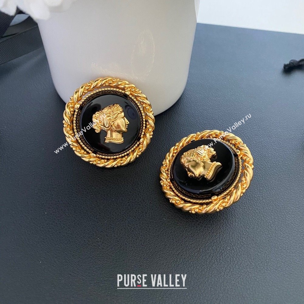 Saint Laurent Clip-on Round Earrings S110401 Black/Gold 2024 (YF-24110401)