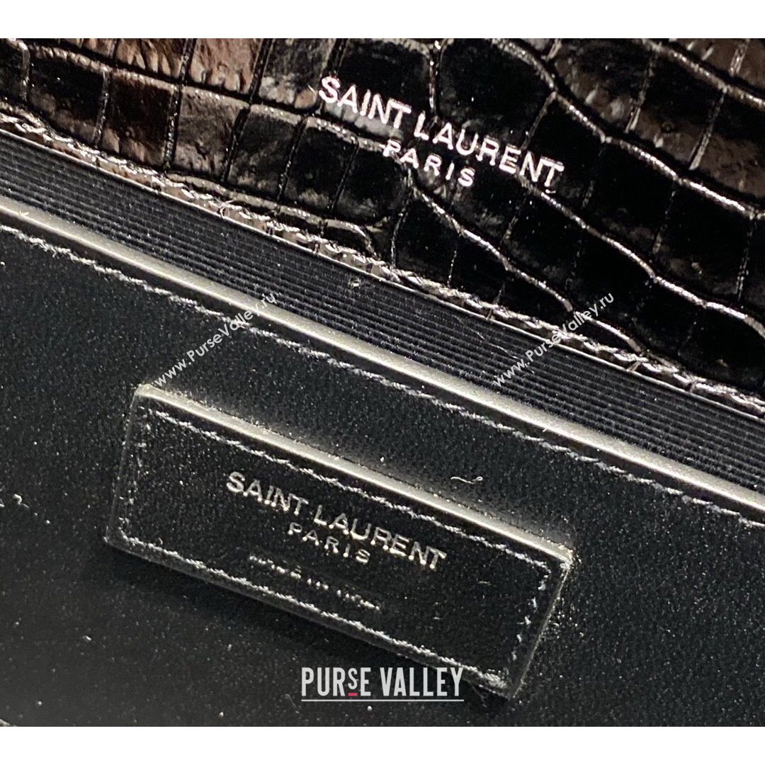 Saint Laurent Kate Small Chain and Tassel Bag in Crocodile Embossed Leather Black/Silver 2021 TOP (JUND-210823055)