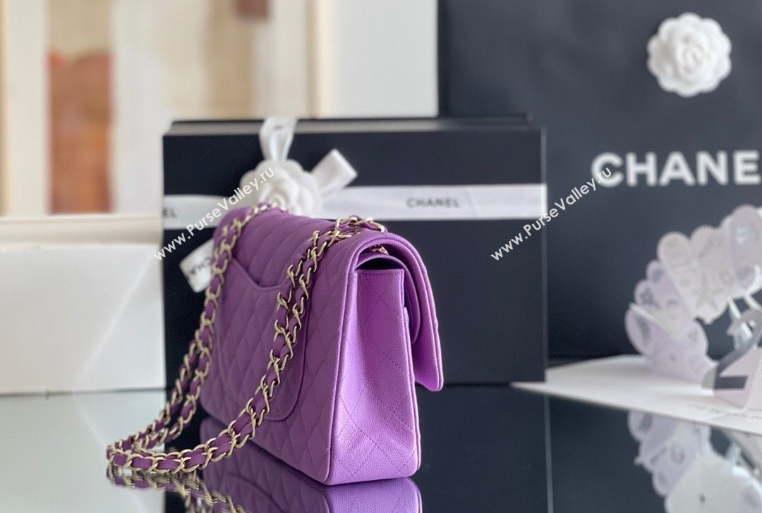 Chanel Grained Calfskin Medium Classic Flap Bag A01112 Purple/Light Gold 2023 Original Quality (MHE-23121220)